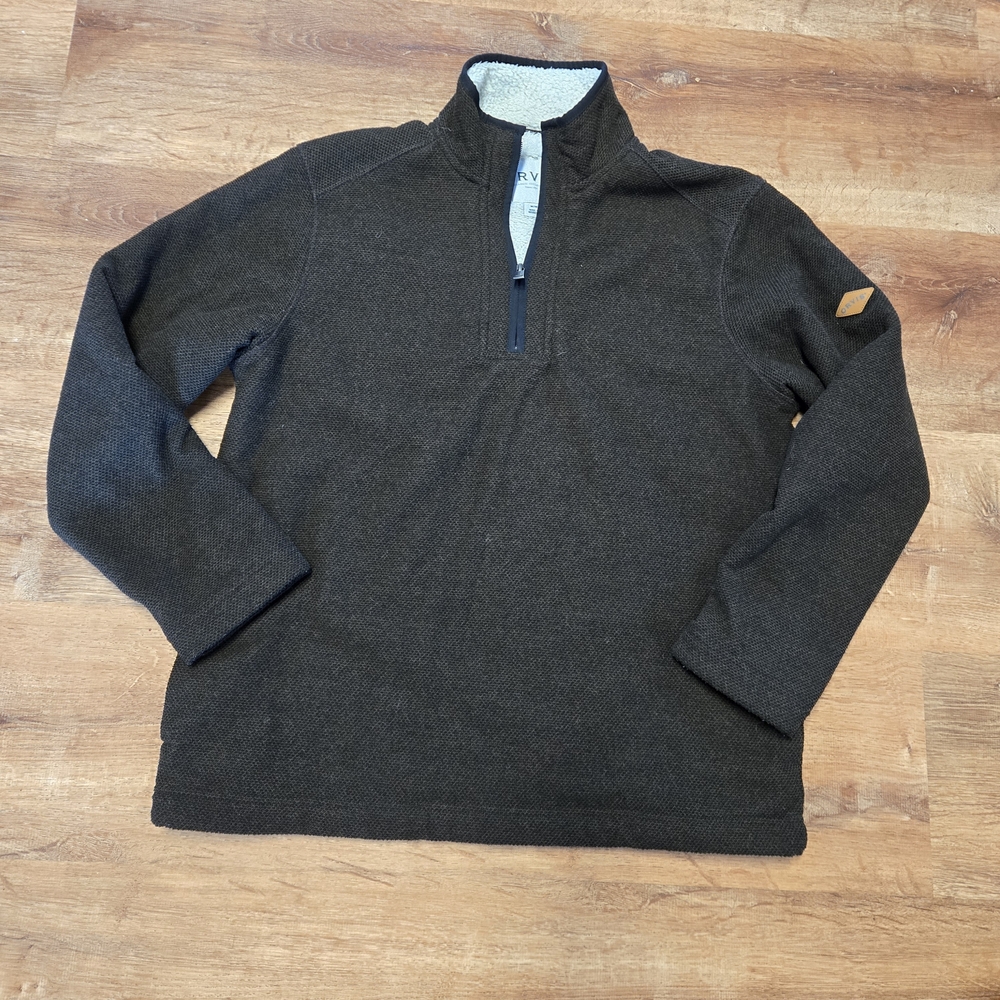 Orvis Men's Dark Brown Quarter Zip-Up Sweater Sherpa Lined  Medium